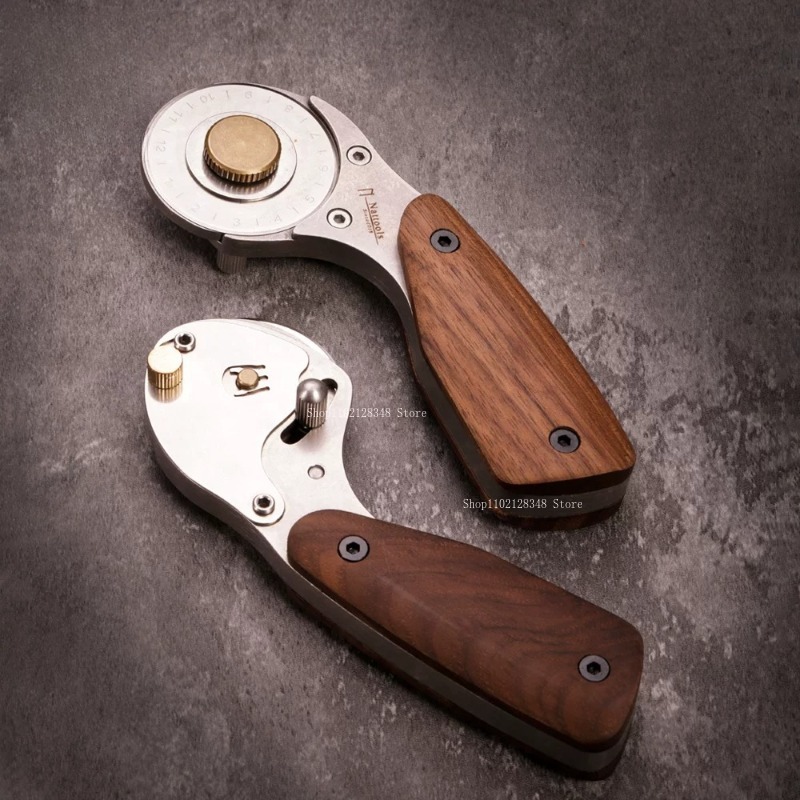 Woodworking Veneer Cutter - 天然木製ハンドル全金属ローラーカッター手作り革製品切断ナイフ直線切断革工芸特殊工具