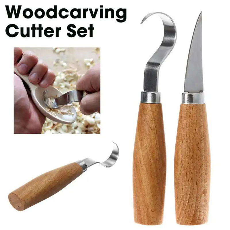 Woodworking Joinery - 木彫りナイフ チゼルフックナイフ 彫刻ツール 人間工学に基づいた木工用スプーン 耐久性のある曲がったナイフ 初心者向け彫刻用
