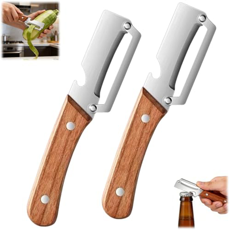 Woodworking Hobbies - ステンレス製キッチンピーラー 木製ハンドル付き野菜ピーラー 果物や野菜の皮むき・スライス用 キッチンツール