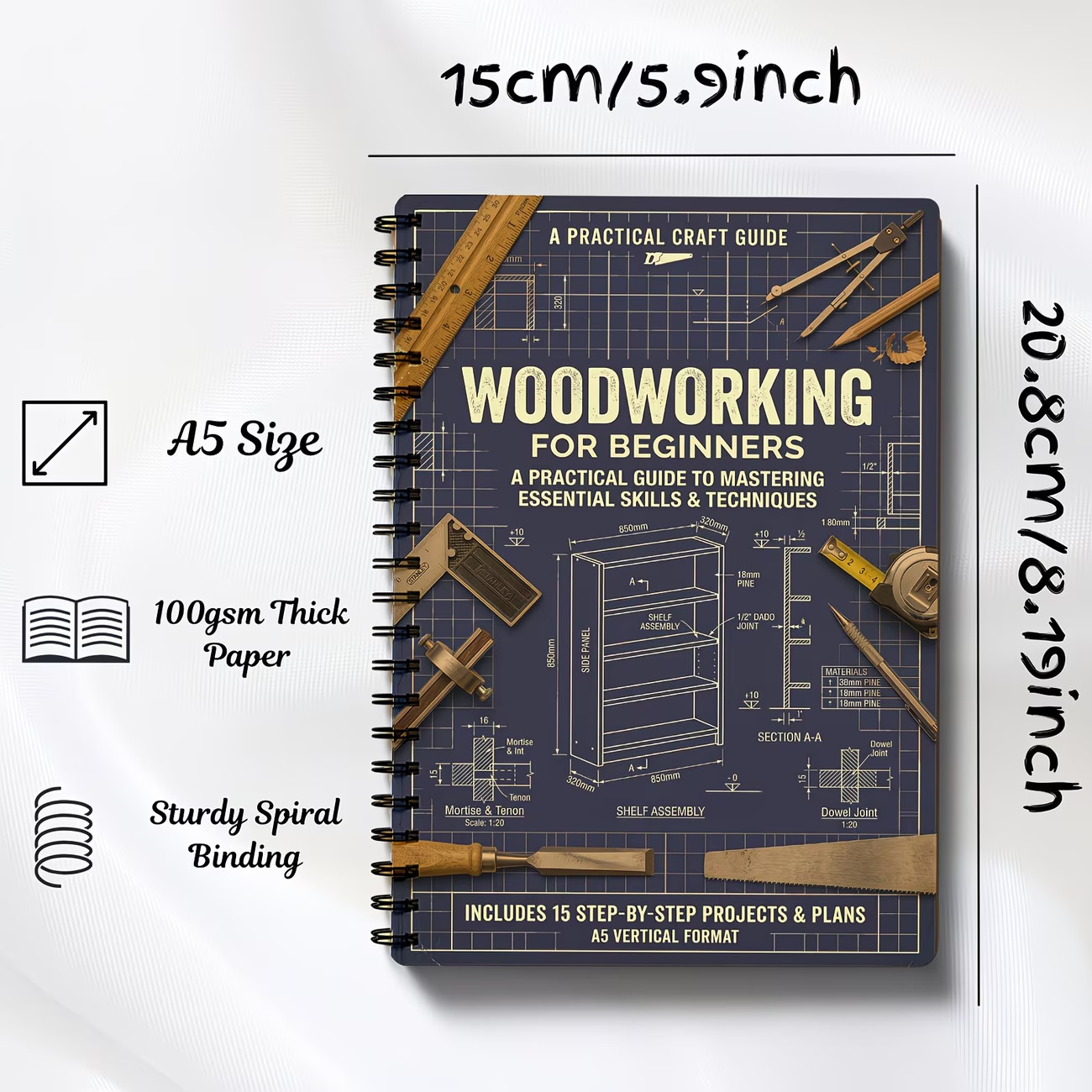 ヴィンテージ風丈夫なコイル綴じA5木工ガイドノート、ステップ - Woodworking Book のレビューと価格