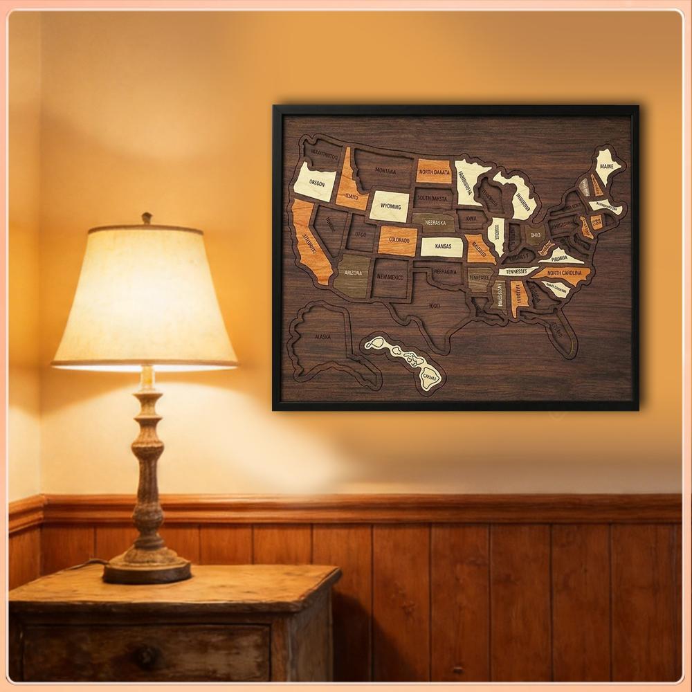 12×10インチ木製アメリカ合衆国地図パズル、取り外し可能な - Woodworking Usa のレビューと価格