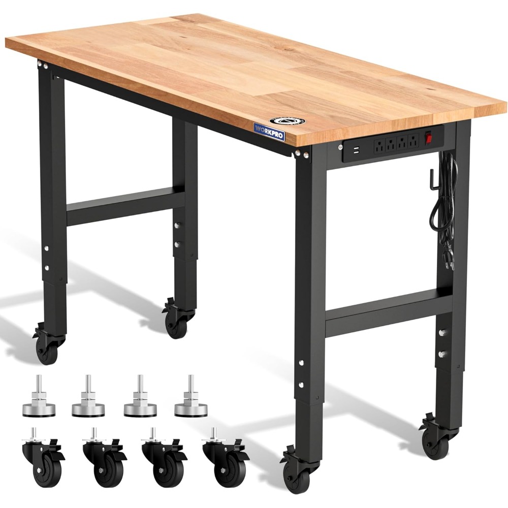 ガレージ作業台、48X22インチの調節可能な作業台（ホイール - Woodworking Garage のレビューと価格