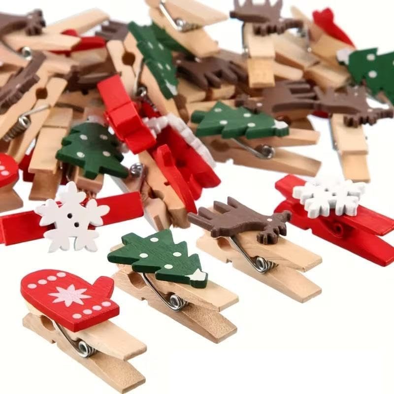 クリスマス柄の木製クリップ50個/100個入り。工作や布製品 - Woodworking Z Clips のレビューと価格