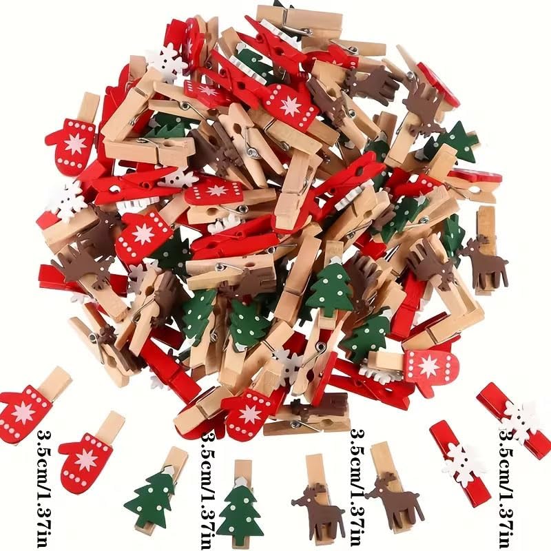 クリスマス柄の木製クリップ50個/100個入り。工作や布製品 - Woodworking Z Clips のレビューと価格