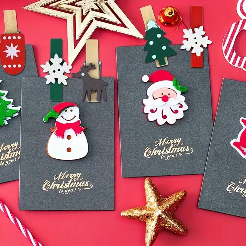 クリスマス柄の木製クリップ50個/100個入り。工作や布製品 - Woodworking Z Clips のレビューと価格