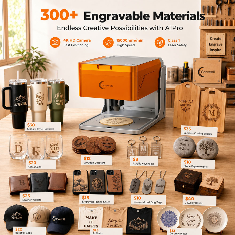 Carverall A1PRO 10Wレーザー彫刻機、HDカ - Woodworking Veneer Cutter のレビューと価格